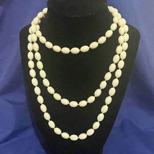 Vintage Hong Kong White Bead Necklace 24”